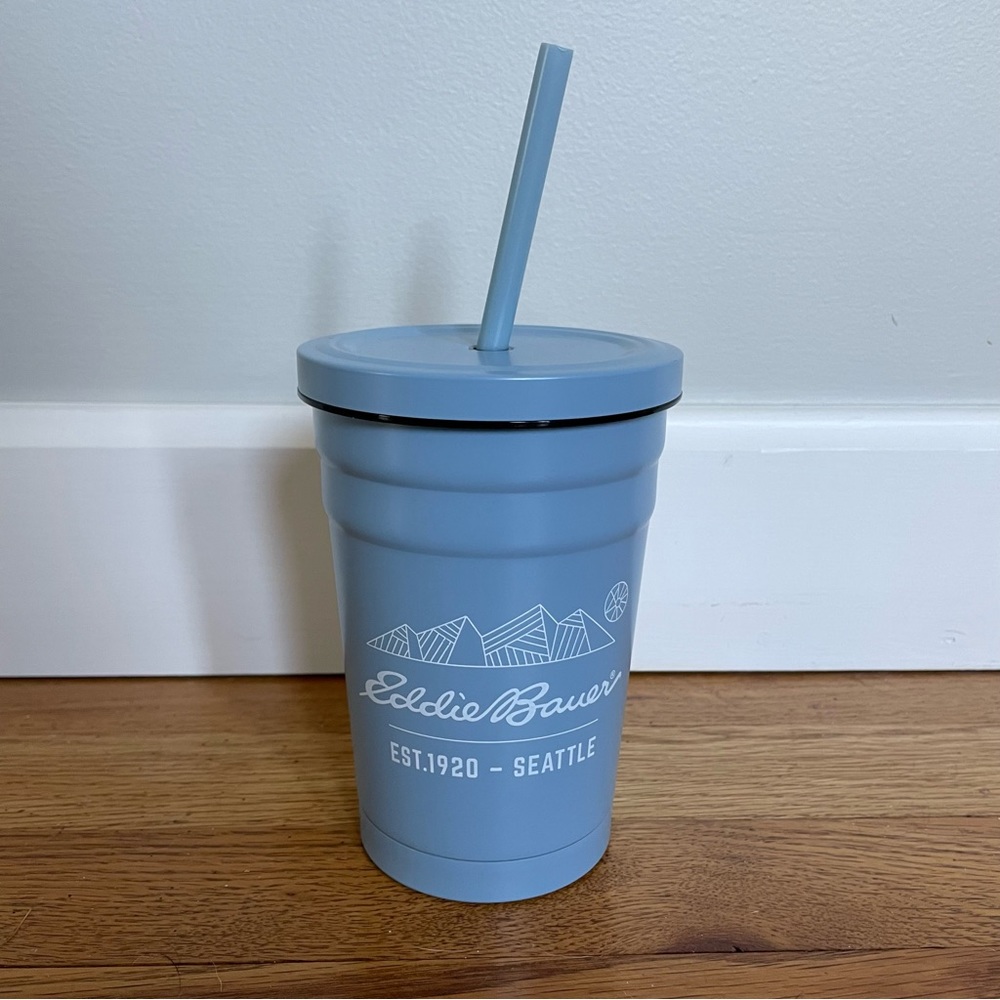 NWT Eddie Bauer 13 oz Double-Wall Vacuum Mug With Lid & Straw Color Coast Blue